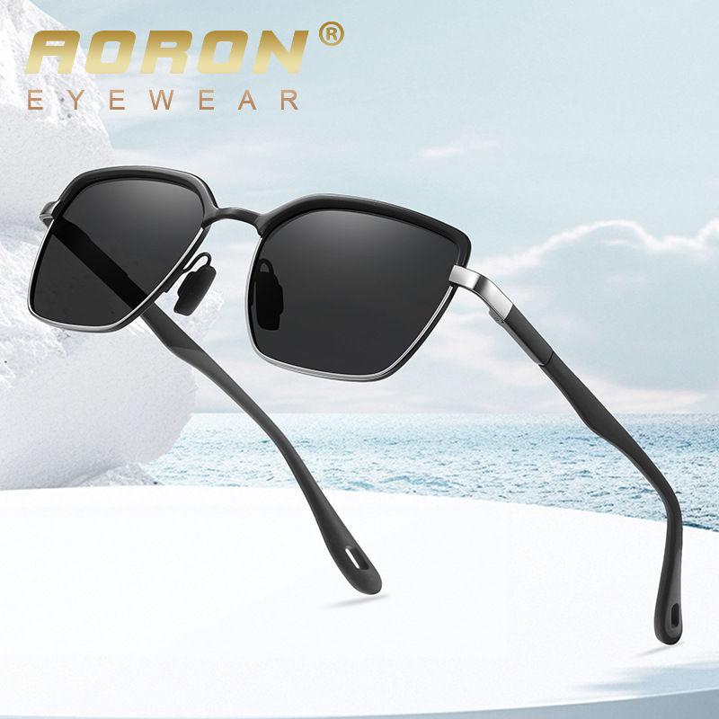 AORON Metal Frame Polarized Sunglasses Classic Black Sport Driving Fishing Glasses UV400 Anti Glare Sunglasses