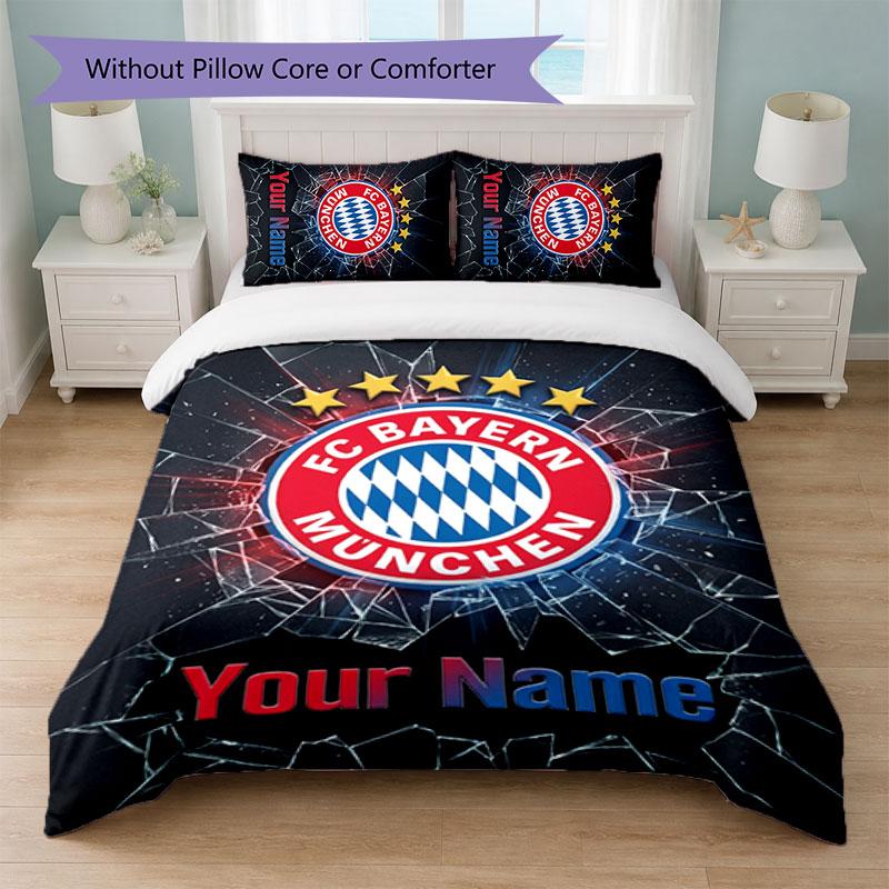 Set Biancheria da Letto Personalizzato Bayern Monaco con Nome Testo 1 Copripiumino+2 Federe Logo Calcio Regalo Personalizzato per Occasioni Speciali Decorazione Camera da Letto