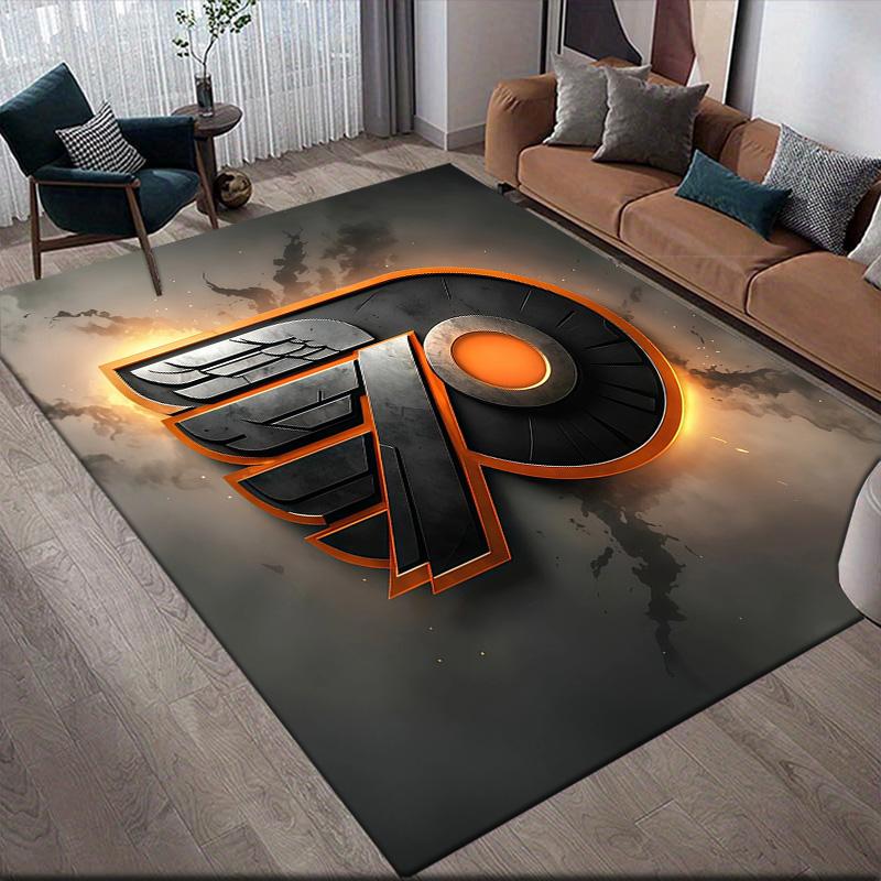 Philadelphia Flyers Flannel Pattern Square Carpet,Area Rug,Carpet Rug for Living Room Bedroom Sofa Playroom Decor,Non-slip Floor Mat