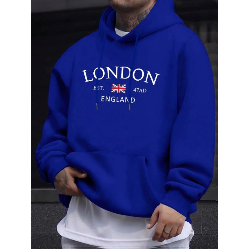 Sudaderas con capucha estampadas de moda de Londres para hombre Casual Sudadera casual Bolsillo canguro Manga larga Otoño Invierno Sudaderas y sudaderas sencillas para hombre