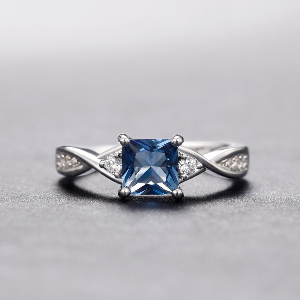 Huitan Luxury Princess Square Blue Cubic Zirconia Rings for Women Temperament Wedding Bands Accessories High Quality Jewelry New