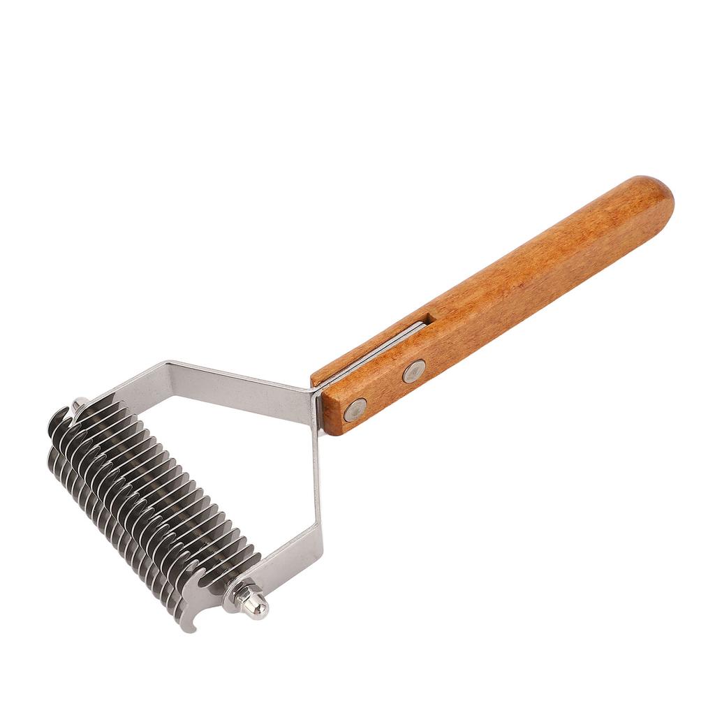 Pet Grooming Brush Stainless Steel Double Sided Dematting Deshedding Brush Dogs Shedding Tool with Wooden Handle