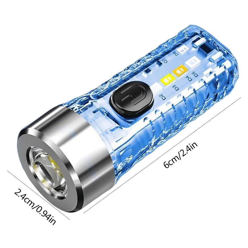 Small Led Flashlight USB Torch Light Red Blue Keychain Led Light 5 Brightnesses 3 Glows 3 Special Flash Luminous Mini Light