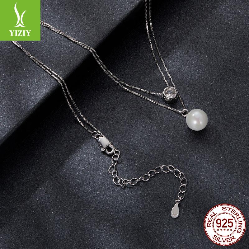 Double Chain 50 Points Moissanite Necklace Women, Simple Light Luxury S925 Sterling Silver Collarbone Chain