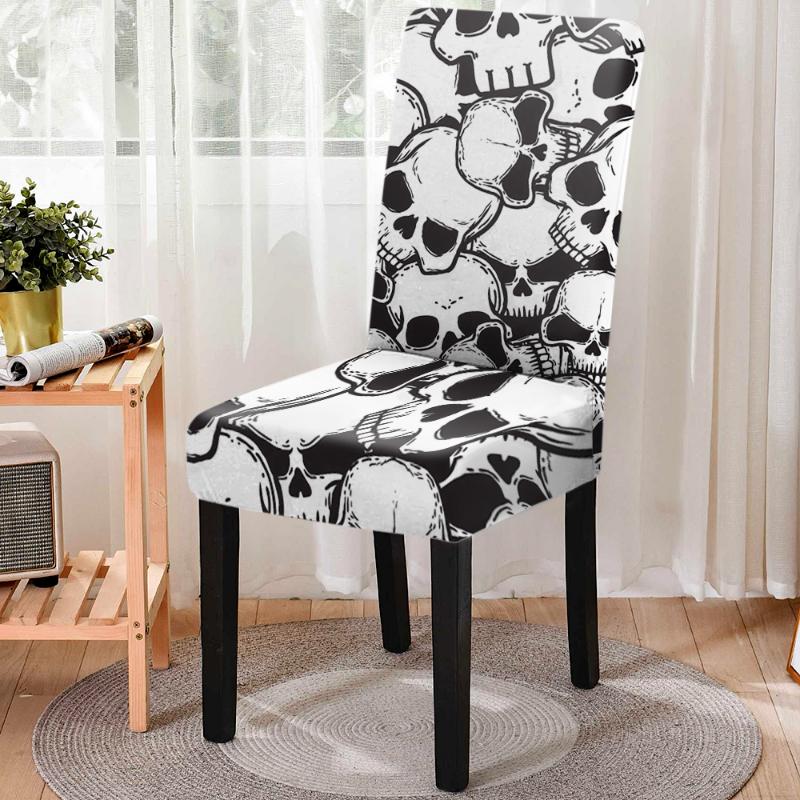 Elastic Skull Print Dining Chair Cover Strech Chair Slipcover Seat Cover For Kitchen Stool Home Party Hotel Decoration
