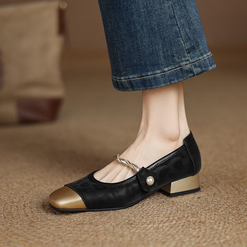 

New low-heeled lazy shoes buckle rubber soft sole large and small size women s shoes shallow mouth square head leopard print women s casual shoes 43 (customization is not returned or exchanged) чорний