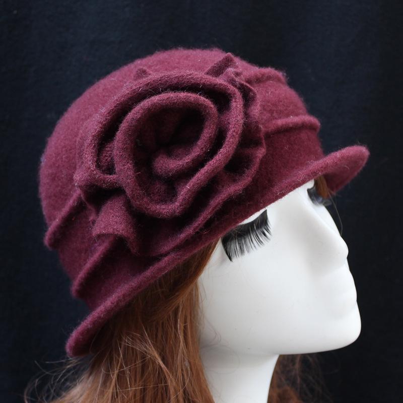 Elegant Flower Style Autumn Winter Girl's Cap Fedora Pure Wool Women's Hat