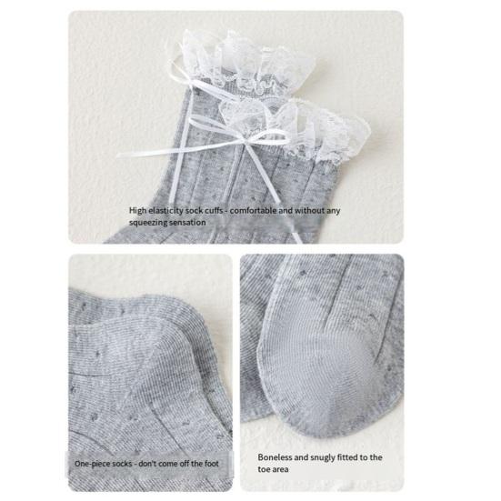 1 Pair Girls Mesh Lace Crew Socks for Socks Thin Breathable Kids Students Cute Bow Cotton