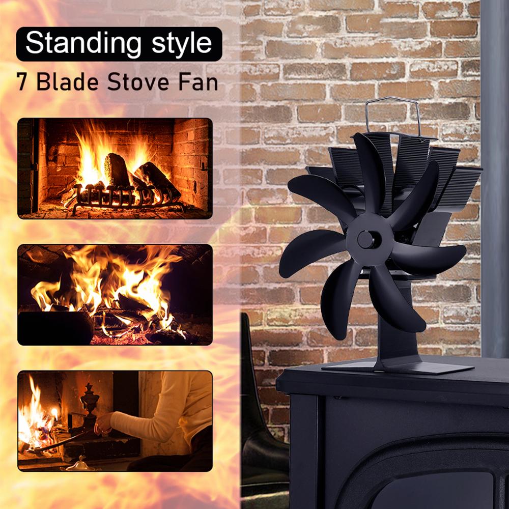 7-Blade Furnace Fan Thermal Fireplace Fan Standing No Electricity Wireless Low-Noise Wood Burner Aluminum Alloy Ecological Fan