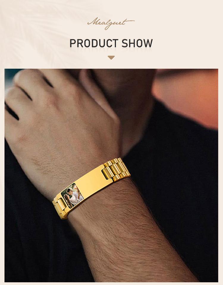 Personalized Photo Picture Bracelet, Free Customized Stainless Steel Wristband ID Bracelets For Men Engraved Bangle