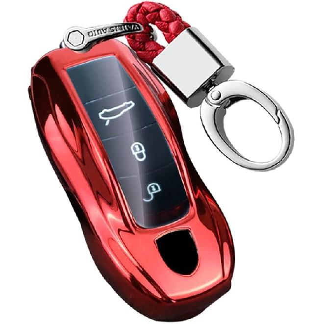 HIBEYO TPU Car Key Fob Cover with Keychain Fits for Porsche Macan Cayenne Panamera Boxster Cayman Carrera Turbo 718 911 918 Car Key Case Cover Smart