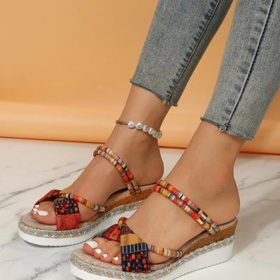 Thick-soled Cool Slippers Summer Large-size Women's Shoes One-character Wedge Sandals Tide