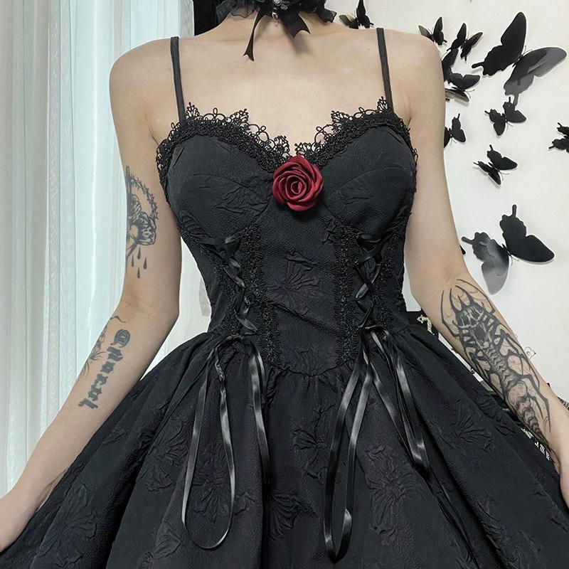 Summer Sexy Lace Suspender Skirt Women's Fashion Temperament Jacquard Dress Women
