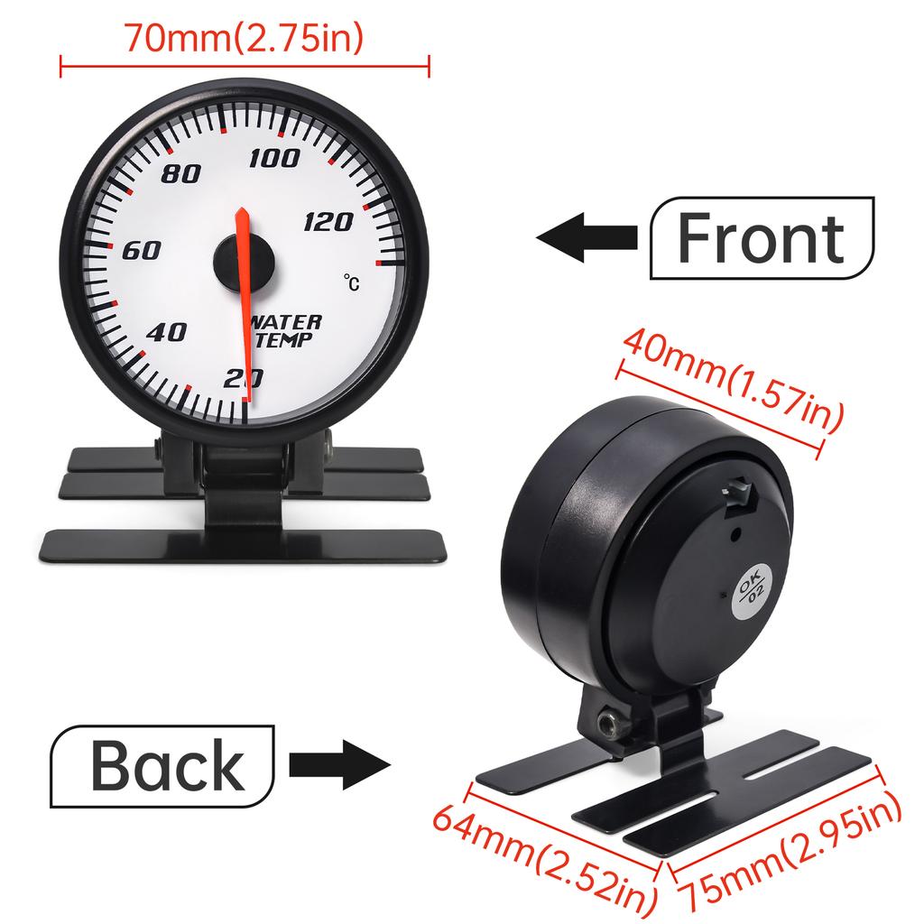 60MM Car Water Temperature Gauge 20-130 Celsius With Water Temp Sensor 10mm Tachometer Boost Voltmeter Vacuum Oil Press Gauge