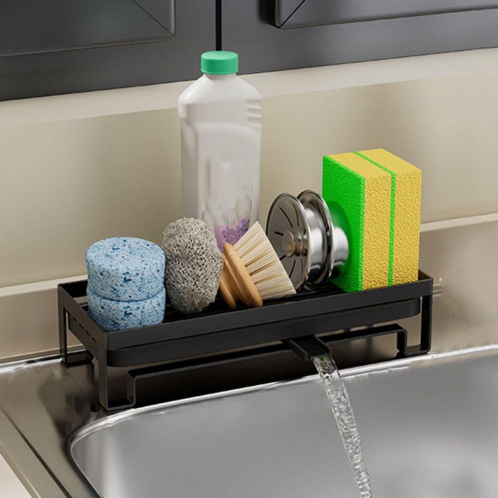Black/Silver Soap Sponge Holder Self-Draining Dishcloth Towel Rack Sink Drain Rack for Home