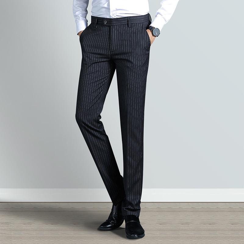Men's Light Business Casual Slim Fit Vertical Striped Dress Pants - Spring/Summer Iron-Free Fashion Suit Pants