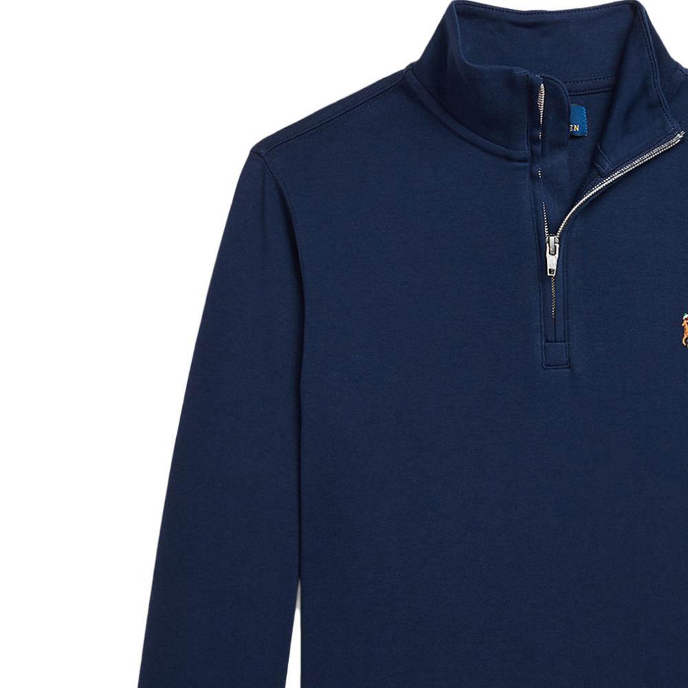 Sweter Polo Ralph Lauren Jednolity Kolor Haftowany Mały Kucyk Kołnierz Stojący Pulower Długi Rękaw Sweter Dziecięcy Granatowy 323952436-001