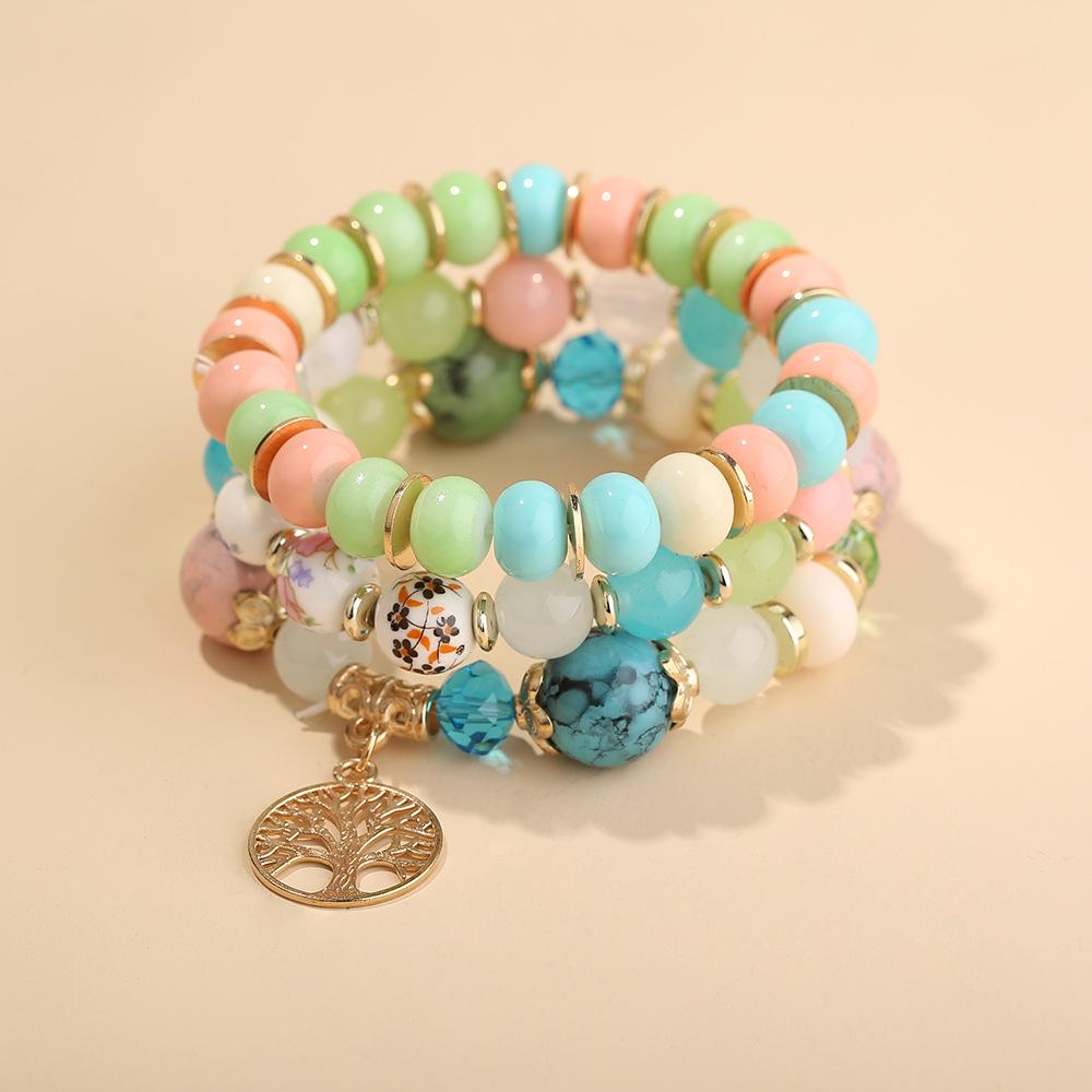 Boho Retro Perlenarmband Set mit Lebensbaum Anhänger