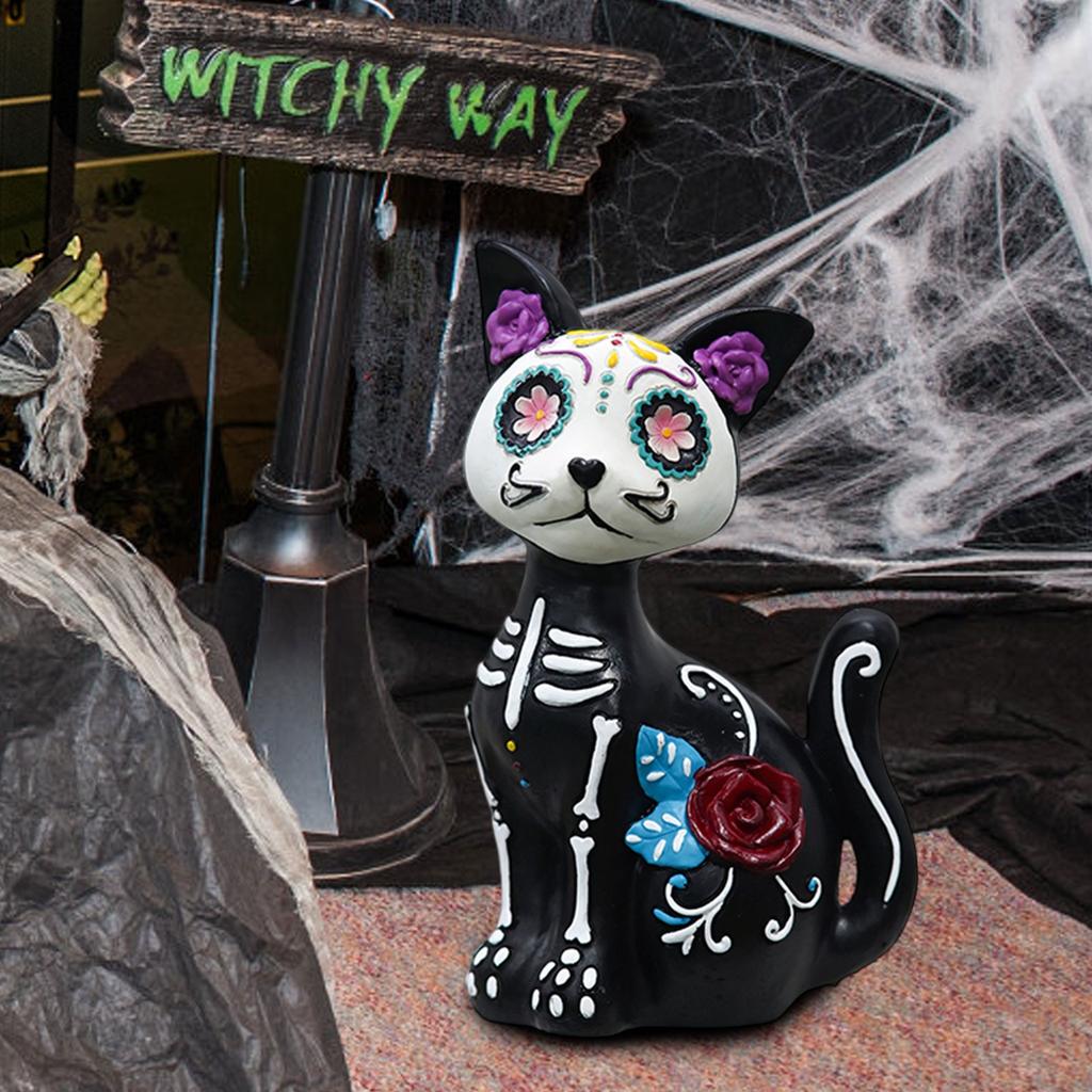 Halloween Cat Dog Home Desktop Haunted House Atmosphere Holiday Decoration Resin Statue Animal Ornaments
