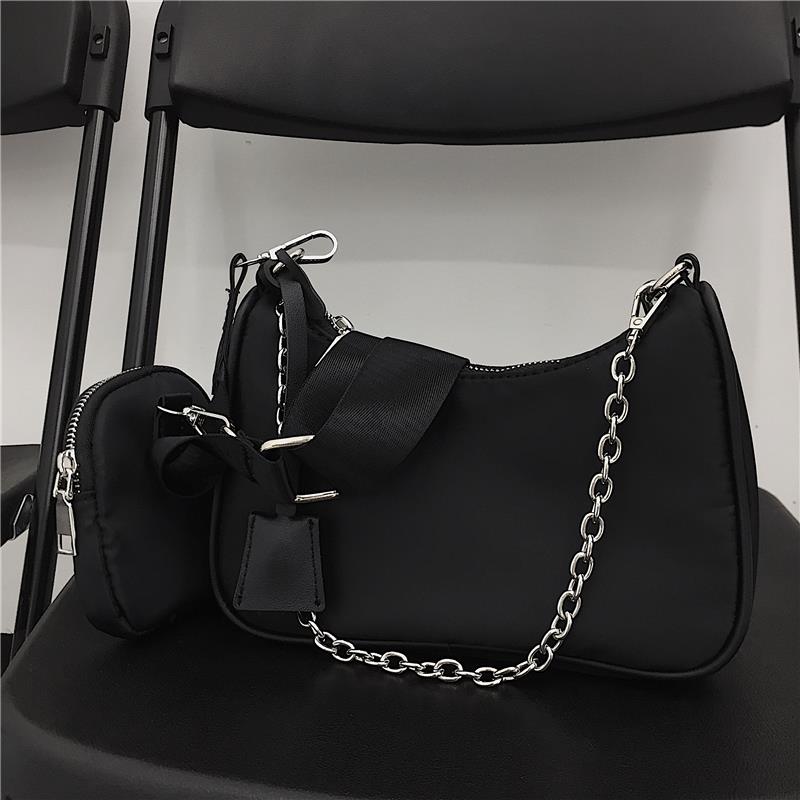 Women Vintage Nylon Shoulder Hobo Bags Fashion Chain Underarm Crossbody Bags