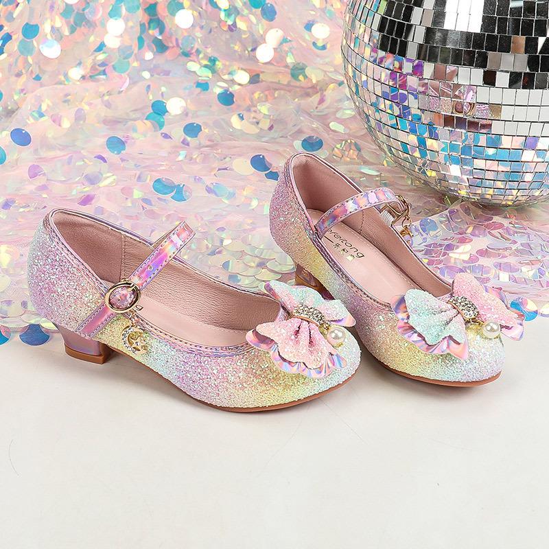 Super Fairy Girls' Leather Shoes Fashionable Gorgeous Gradient Color Princess Shoes British Princess Style Crystal Shoes Gradient Girls' Shoes