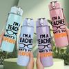 1PC Teacher Superpower Glasses Text 750ml Color Plastic Sports Water Bottle Leakproof Flip Straw Lid Suitable for Sports Office Home Use