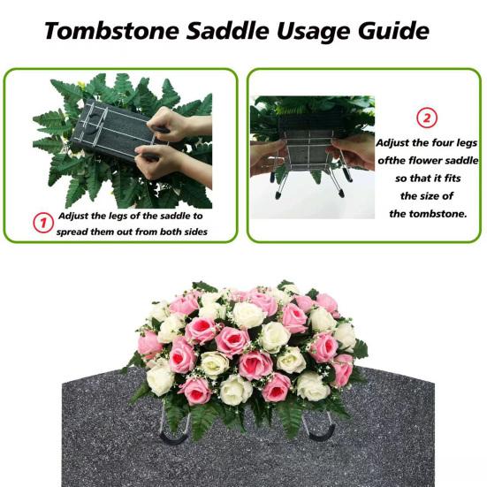 Sella Fiorita Artificiale per Lapide Cimiteriale 34 Fiori Rosa Finti in Seta Realistici Resistenti ai Raggi UV Decorazione Floreale Commemorativa per Lapide Esterna