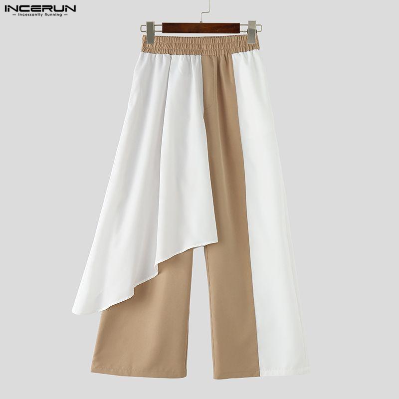 INCERUN Men Elastic Waist Ruffled Layers Casual Long Loose Pants Trousers