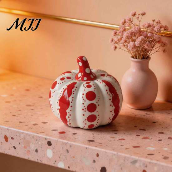 Autumn Harvest Table Centerpieces Ceramic Pumpkin Sculpture, Modern Polka Dot Figurine, Farmhouse Fall Seasonal Mantel Decor Tabletop Decoration