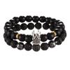 Accessories 8mm black frosted volcanic stone mixed with micro-inlaid zircon diamond ball crown bracelet, set