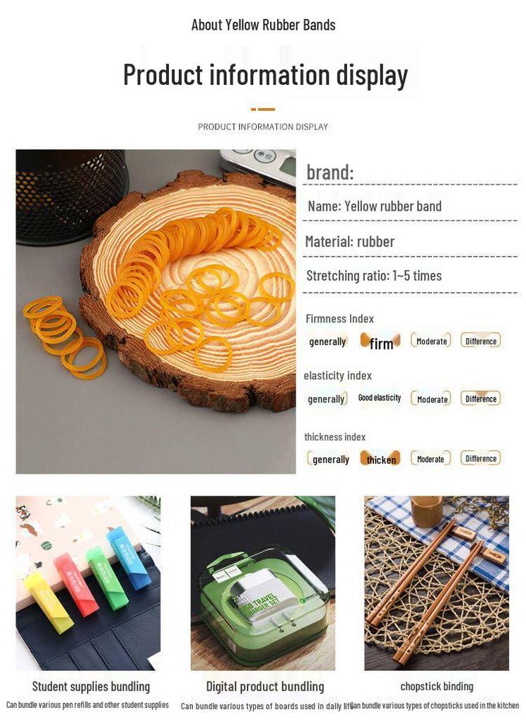 Strong Stretch Yellow Cowhide Rubber Bands - Durable, Disposable, Natural