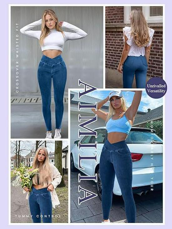 Plus Size Women's High Waist Crossover Yoga Jeans with Double Pockets