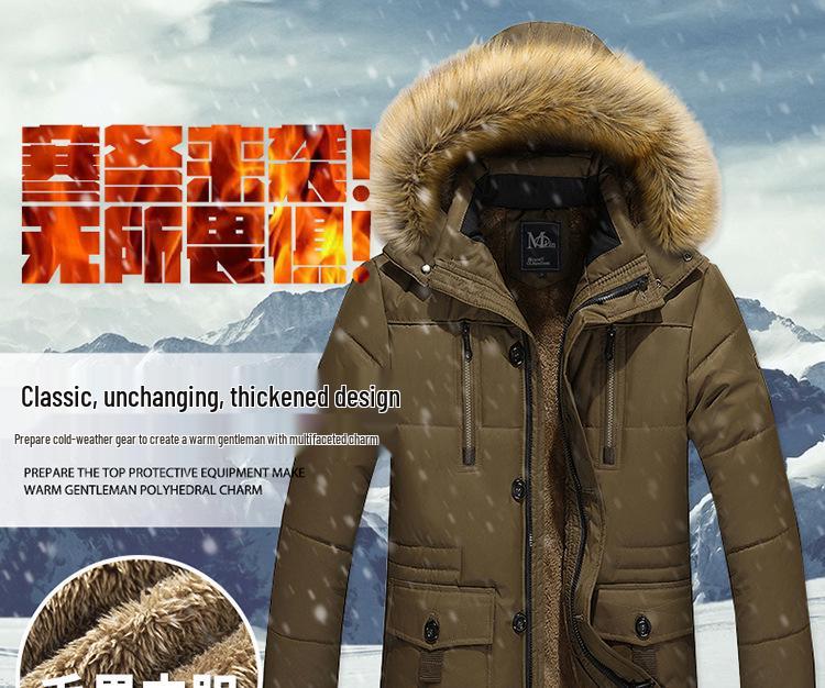 Men's European & American Mid-Length Winter Cotton Jacket - Loose Fit, Cold Protection, Plus Size.