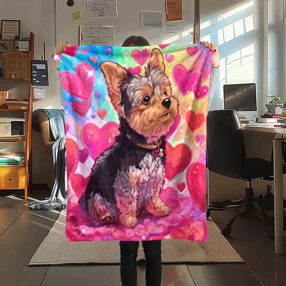 Pink Yorkshire Terrier Pattern Flannel Blanket, High Quality Comfortable for All Seasons, Home Decor, Warmth and Comfort, Perfect for Gifts.