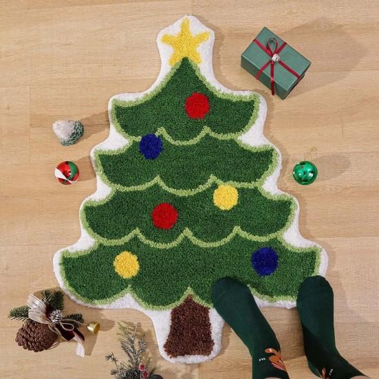 HOMZY Christmas Carpet Christmas Tree Santa Claus Snowman Shape Quick Water Absorbent Anti-Slip Backing New Year Decor Hotel Kitchen Bedroom Rug