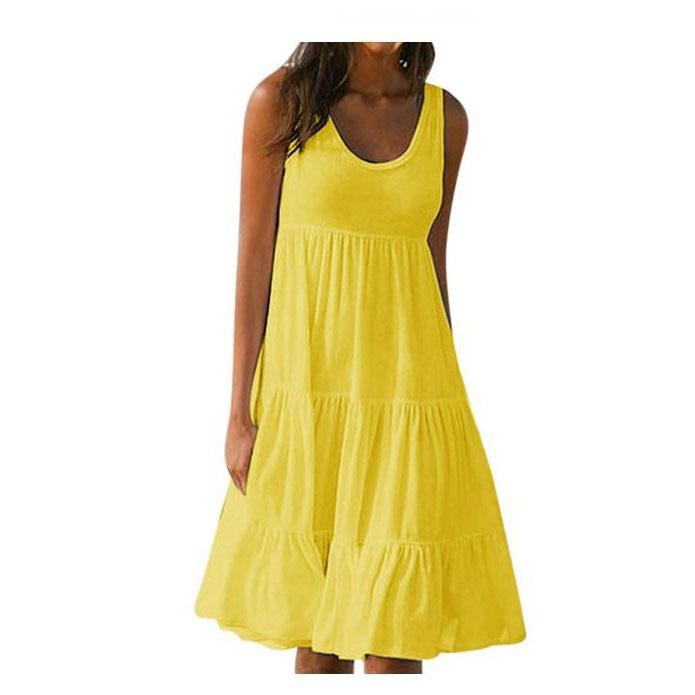 Women Causual O Neck Sleeveless Ruffles Mini Dress Boho Solid Beach Sundress Oversized Loose Dress Summer