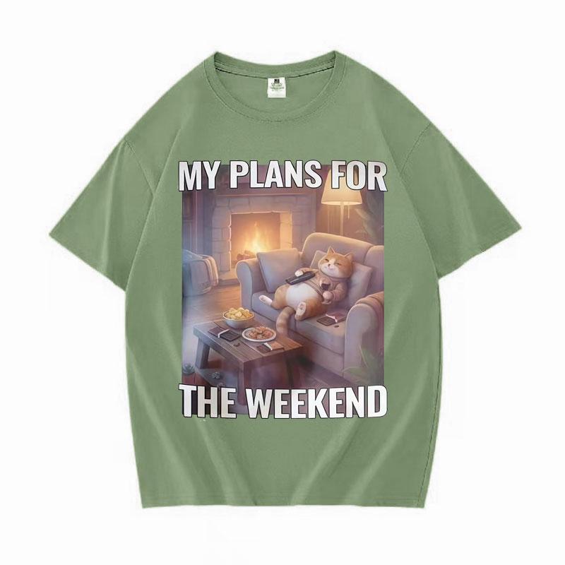 

Funny Cat I Plans for The Weekend Oversized Tops Women Cotton Fashion Teenagers Short Sleeve T-Shirts Daily Crewneck Casual Tees 4XL