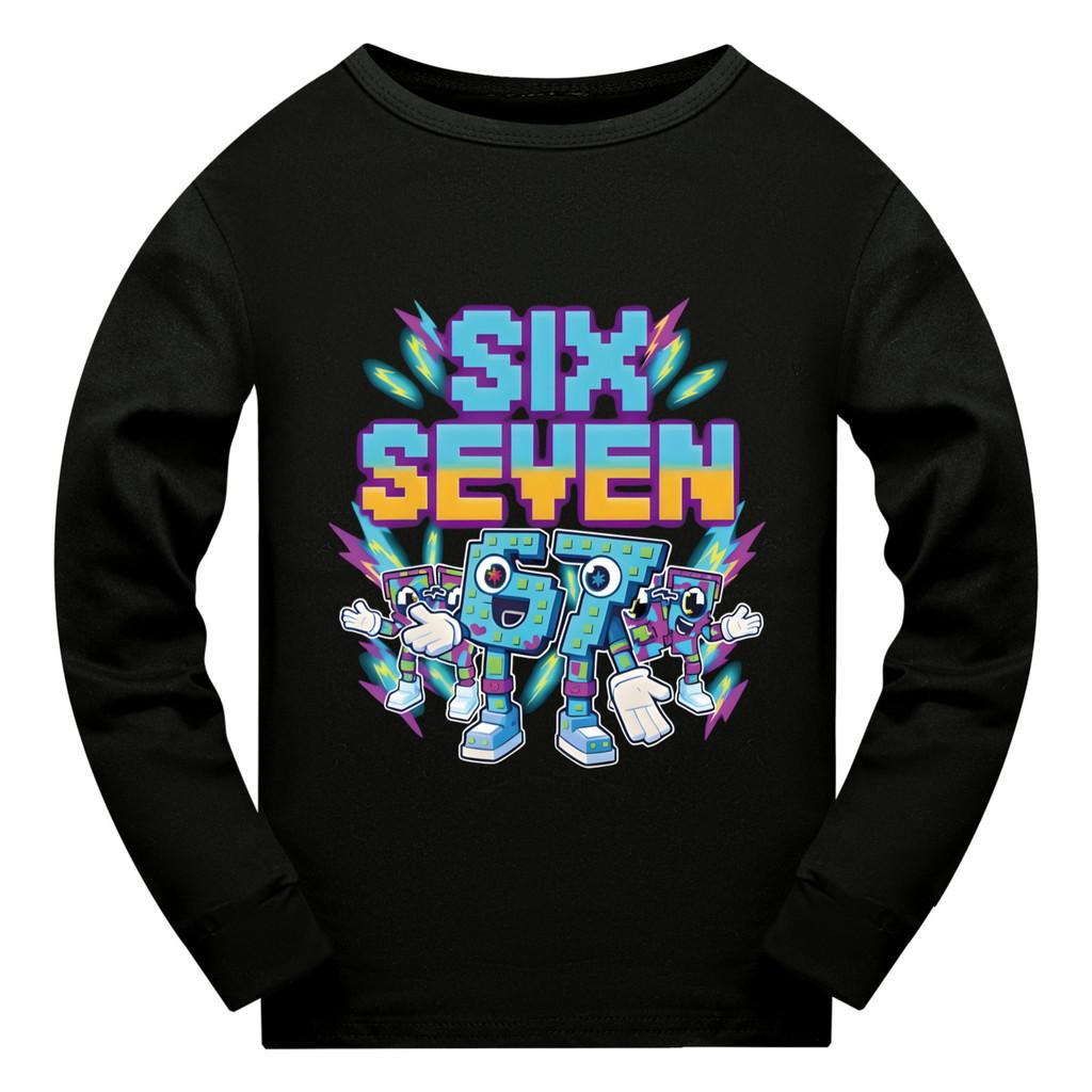 

5220 Дитяча футболка з довгим рукавом з принтом Kids Boys Girls Steal a Brainrot 67 Six Seven 100cm чорний