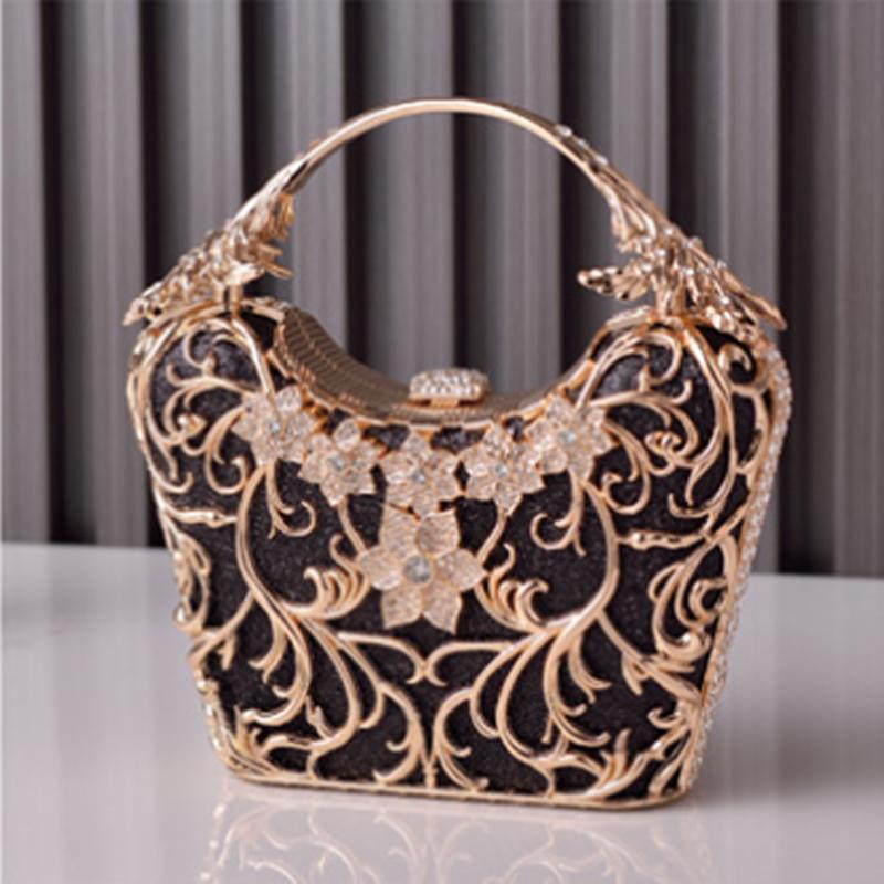 2025 Luxury High End Hollow Out Metal Evening Bags Fashion Shiny Party Banquet Handbags Women Clutch Purse Chain Shoulder Bag