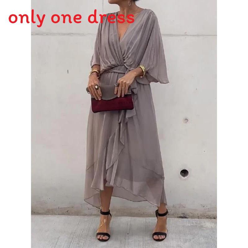 Elegant Summer Maxi Dress With Vneck And Batwing Sleeves For Casual Wear