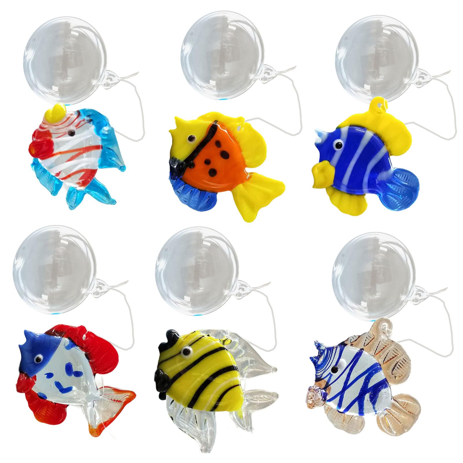 

(6pieces) Красочные стеклянные плавающие рыбки, украшения для аквариума, поплавок, шар, украшение, ручная работа, пузырьковый дизайн для домашнего декора C