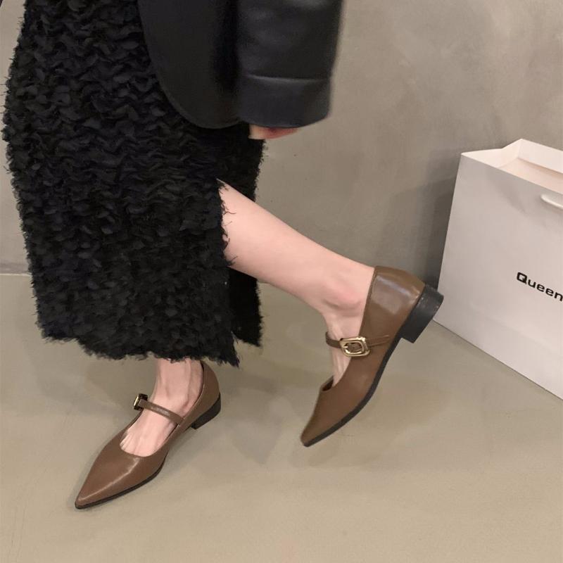Mode 2024 Groß Neu Sommer Lässige Mary Jane Ballerinas Schuhe Damen Elegant Spitz Zehenbereich Büro Dame Bequem Laufen Schuhwerk