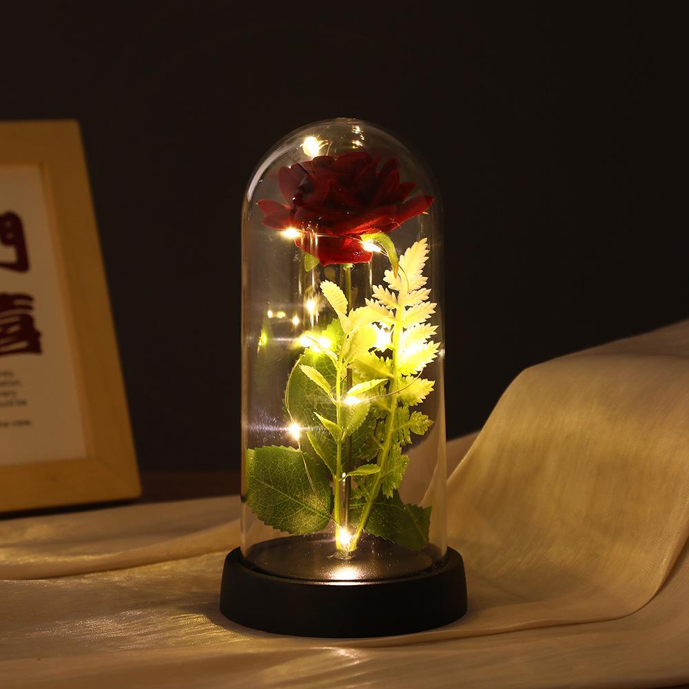 Eternal flower glass cover tabletop ornament multi-colored rose acrylic table for friends' birthday gifts