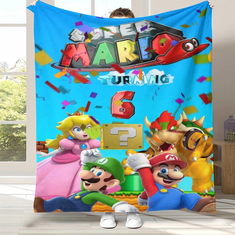 Retro M-Mario Bros Game Cartoon Flannel Blanket,Ultra Soft Warm Plush Throw for Home Bedroom Bed Sofa Cover Camping Picnic gift