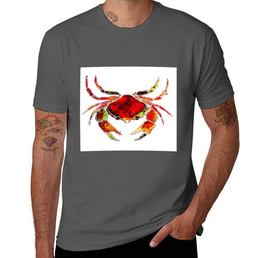 Red Crab TShirt Basic Solid Color Short Sleeve TShirt