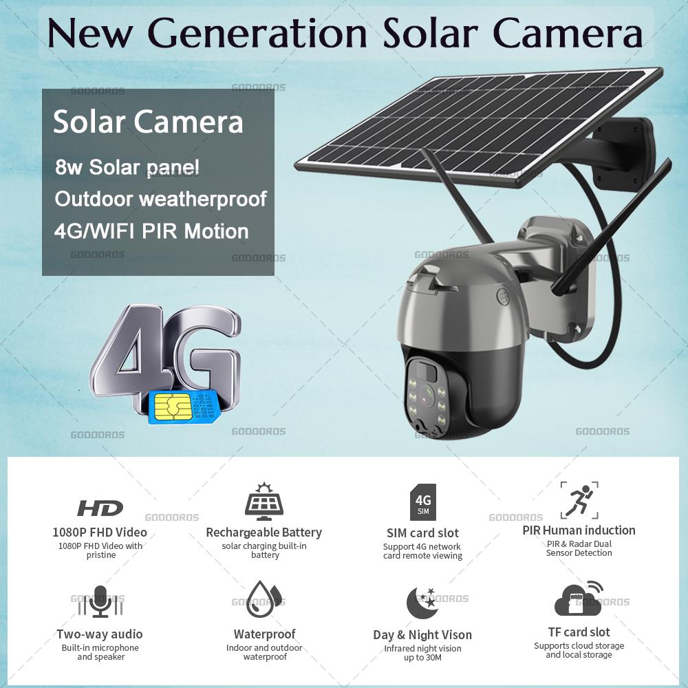 3MP Outdoor 8W Solar Recharge PTZ Camera 4G LTE FDD GSM/WIFI Wireless IP Camera 1080HD Rotate 360 CCTV Security Surveillance