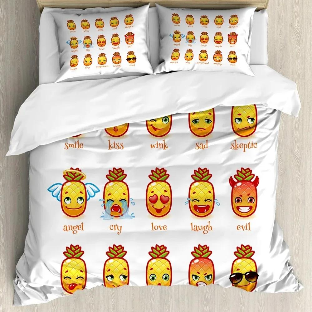 Humor Bettbezug-Set, Viele Emoticons Verschiedene Ausdrücke Alien Erbrechen Verprügelt Verliebt Vampir, Bettwäscheset King Size, Gelb
