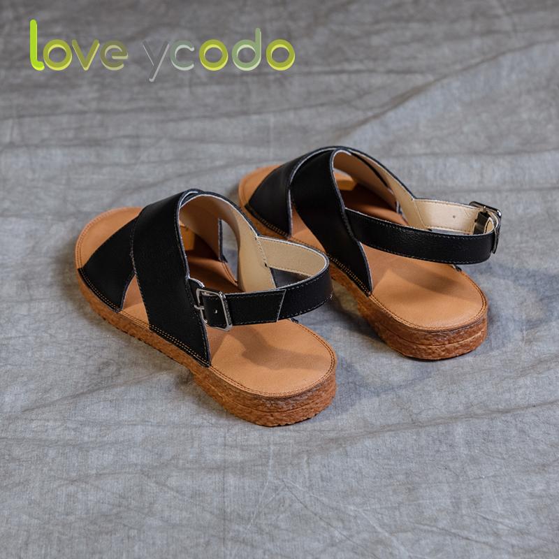love ycodo Summer Leather Sandals for Women and Students Size 35-43