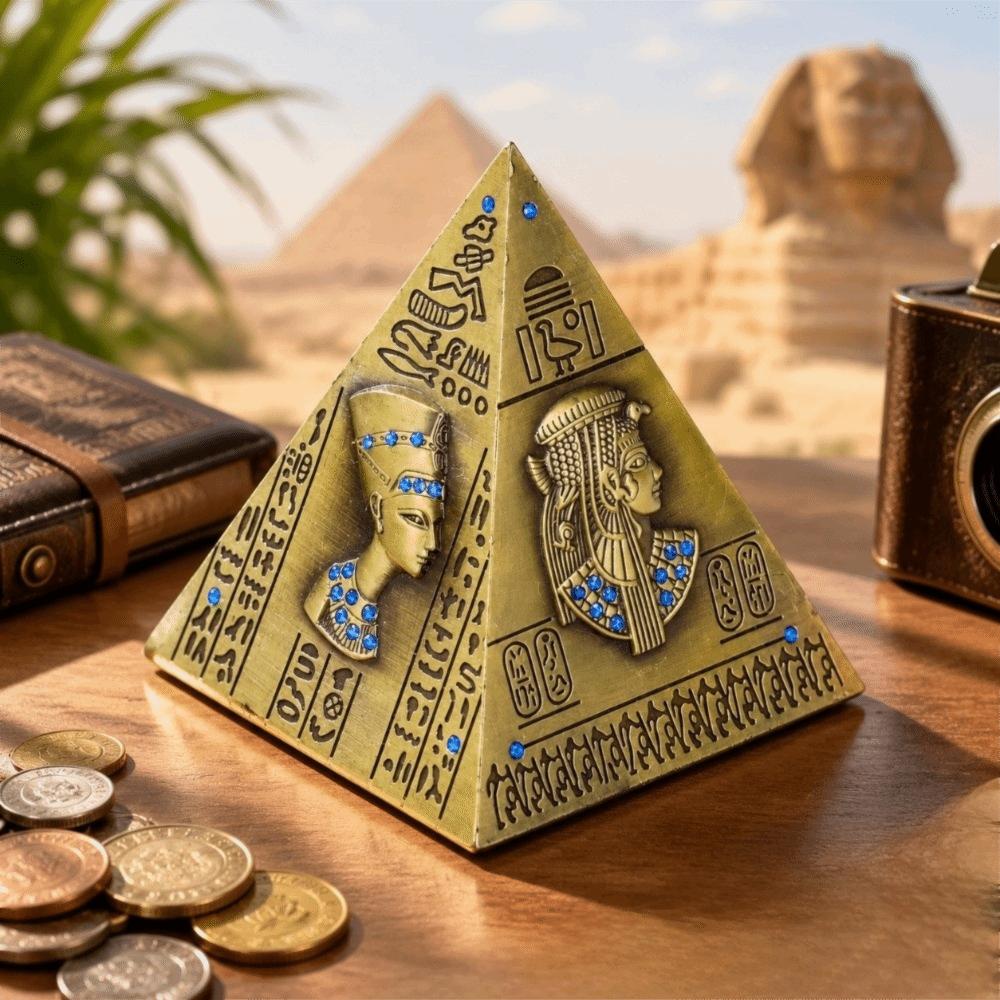 1pcs Hand Finished Pyramid Statue Metal Material Pyramid Ornament Desktop Decor