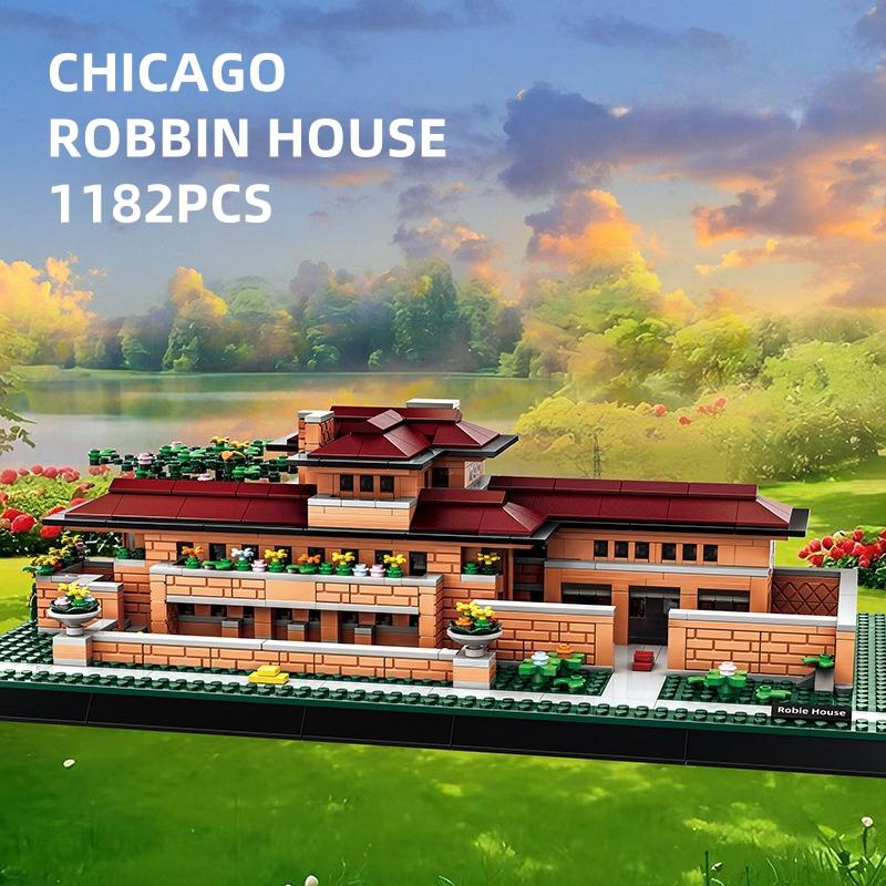 Non-Toxic 1182Pcs World Famous Architecture Chicago Robbin House Usa Building Blocks Models Bricks Assemble Toys Small Particle Toys Gifts